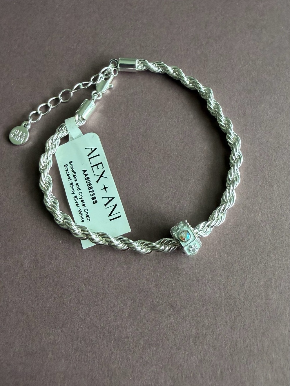 Alex and Ani Silver Twisted Rope Bracelet with Sparkling Charm